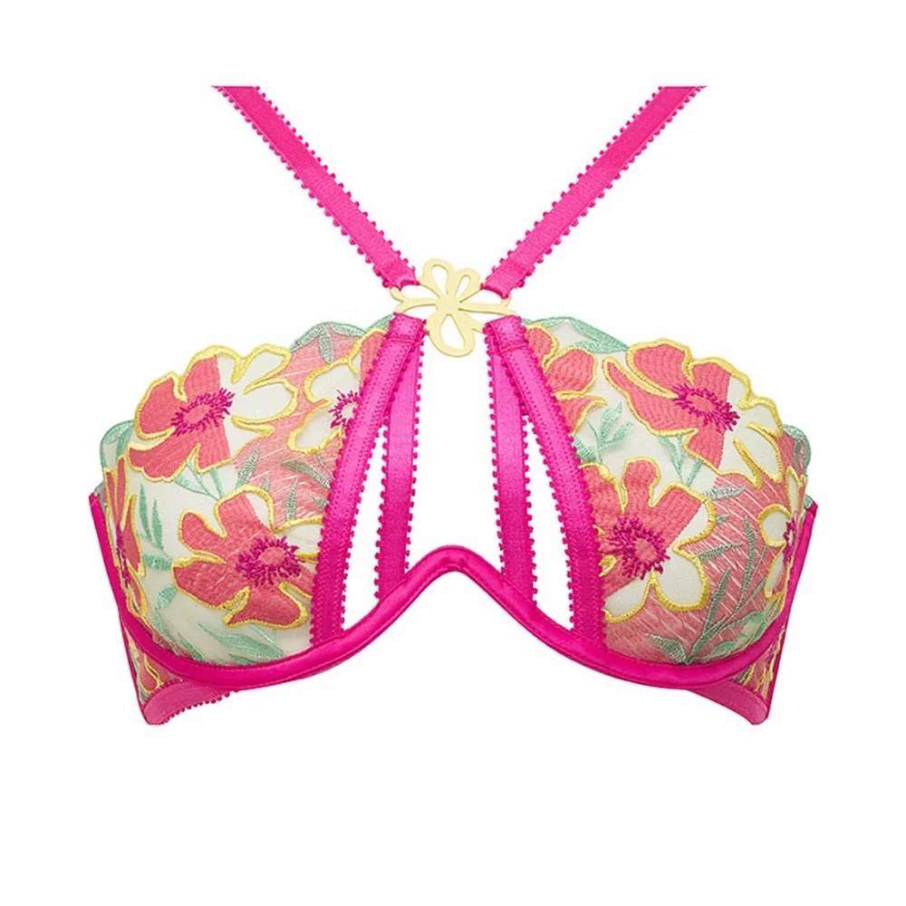 NWT For Love & Lemons Hot‎ Pink Floral Lace Bra Size XXS